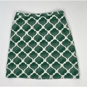 Boden Skirt A-Line Green White Print Women’s Side Zip Lined Pockets 6 Petite